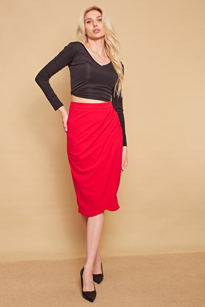 Jument Fustă din țesătură lycra cu piept dublu în față plisată sub genunchi - Fujya