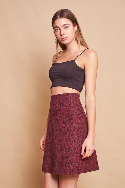 Jument Ελαφρύ ύφασμα από μαλλί λύκρα, χειμερινό ζακάρ, ψηλόμεση, ελαφριά φούστα πάνω από το γόνατο, καμπάνα-μπορντό διαγώνιο