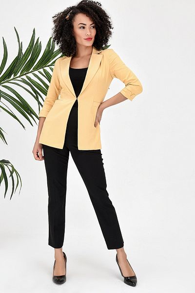 Jument Capri Manecă trei sferturi Închizătură decorativă pentru buzunar Blazer de birou Jachetă din stofă-galben