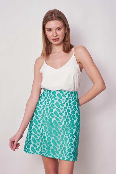 Jument Women's Lace Detailed High Waist Light Flexible Woven Fabric Bell Skirt (length:49cm +-2cm)-Mint