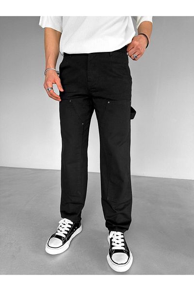ablukaonline Men's Slim Fit Trousers with Block Patch Detail Black