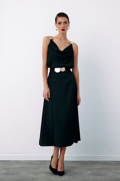 Sateen Fusta evazată cu accesorii pentru centură - NEGRU