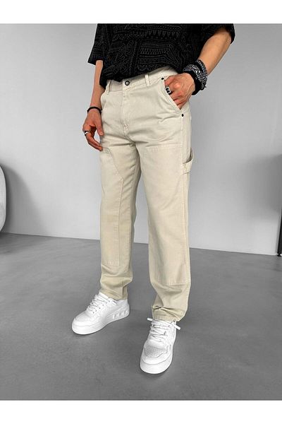 ablukaonline Men's Slim Fit Trousers with Block Patch Detail Stone Color