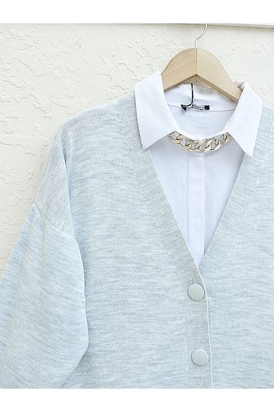 Modamorfo Winter Gray Hijab Knitwear Cardigan - Buttoned