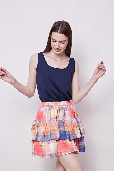Jument High Waist and Double Ruffle Patterned Summer Skirt