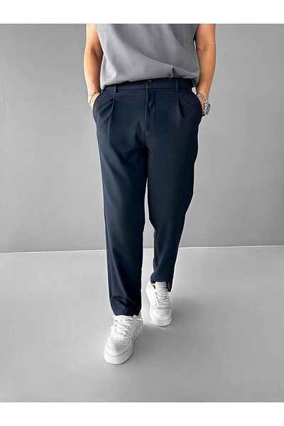 ablukaonline Men's Baggy Fit Elastic Waist Comfortable Trousers Navy Blue