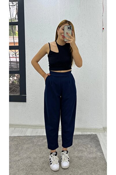 İrka Moda İthal Krep Kumaş Balon Pantolon Lacivert