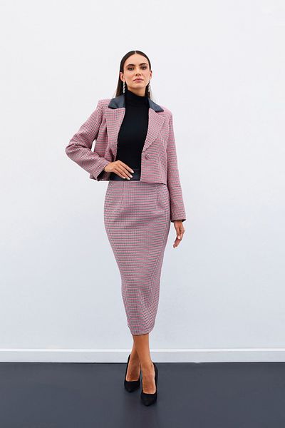 Sateen Houndstooth Midi Skirt - FUSYA