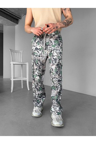 ablukaonline Green Men's Cargo Pants - Baggy Fit, Multi Cargo Pocket, Parachute Fabric Printed