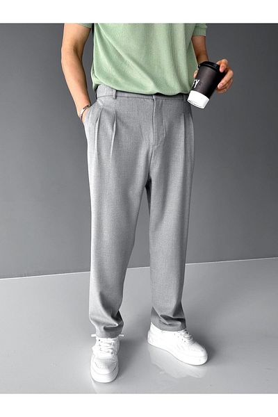 ablukaonline Gray Men's Baggy Fit Fabric Trousers