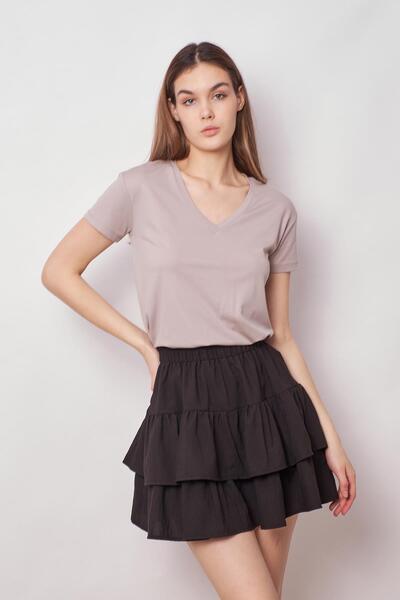 Jument Fustă de damă cu talie înaltă dublu cu volane - neagră