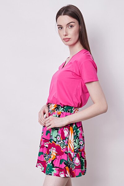 Jument Fustă mini de damă cu talie înaltă și cu modele de voile - Magenta Floral