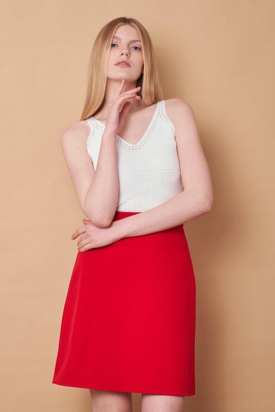 Jument High Waist Light Lycra Fabric Knee Length Bell Skirt-red