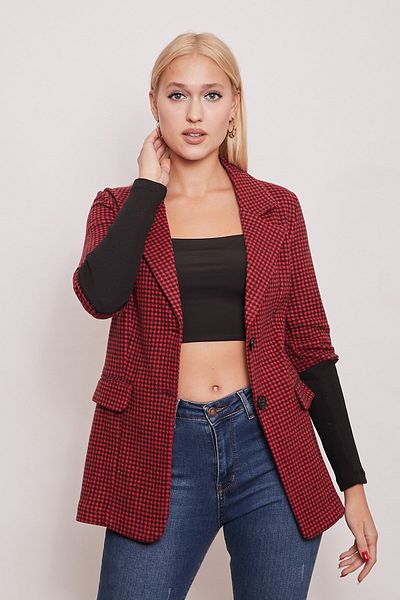 Jument Patterned Jacquard Fabric Collar Pocket Flap Long Sleeve Sleeve Ribbed Winter Blazer Jacket-red Polka Dot Snow