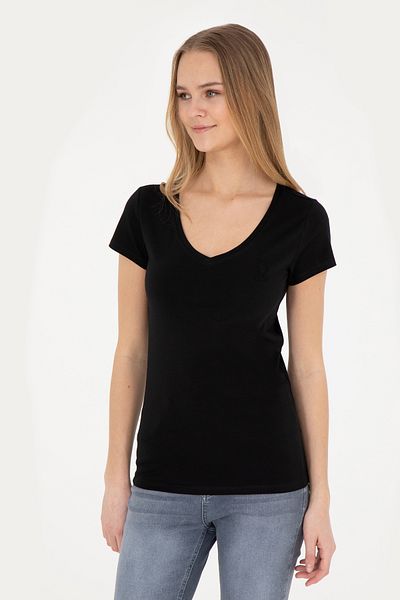 U.S. Polo Assn. Black V-Neck Women's Basic T-Shirt -50280068-VR046
