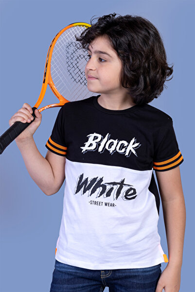 Toontoy Tricou pentru băieți cu mâneci detaliu cu dungi în două culori B cu i...