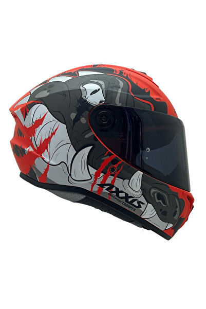 AXXIS DRAKEN S TROOPER MAT KIRMIZI  DESENLİ MOTOSİKLET KASKI ÇİFT VİZÖRLÜ