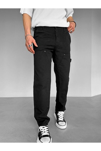 ablukaonline Men's Slim Fit Trousers with Block Patch Detail Black