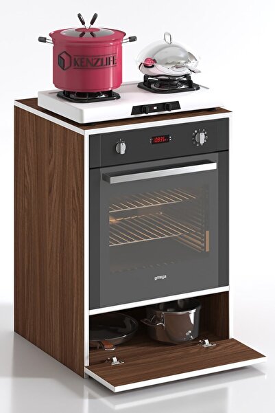 Kenzlife Ankastre Fırın Modülü Kabini Flor Mat Ceviz Renk 85(Y)*60(G)*57(D) Kapaklı Ocak Dolabı Üstü Kapalı