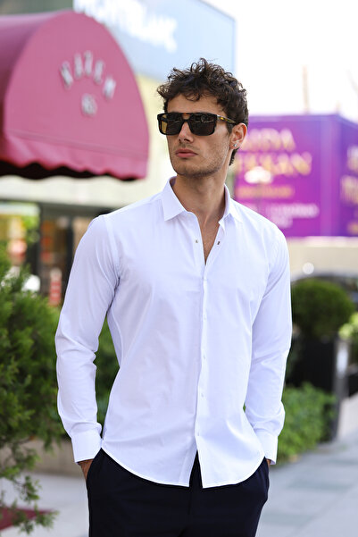 PASSERO Πουκάμισο από επίπεδη λύκρα με εφαρμοστό κουμπώματα