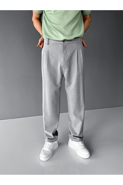 ablukaonline Graue Baggy-Fit-Stoffhose für Herren