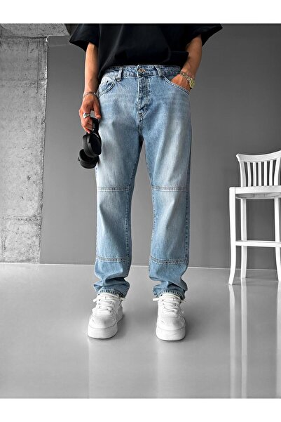 ablukaonline Férfi táskás szabású mosható blokk részletes Jean világoskék