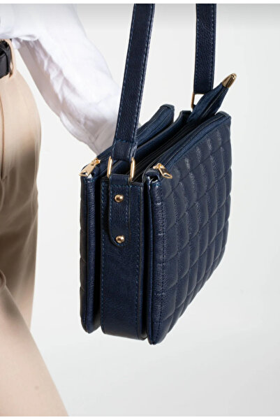 eflanmoda Sanmorris lacivert üç bölmeli çapraz kullanıma uygun omuz çantası