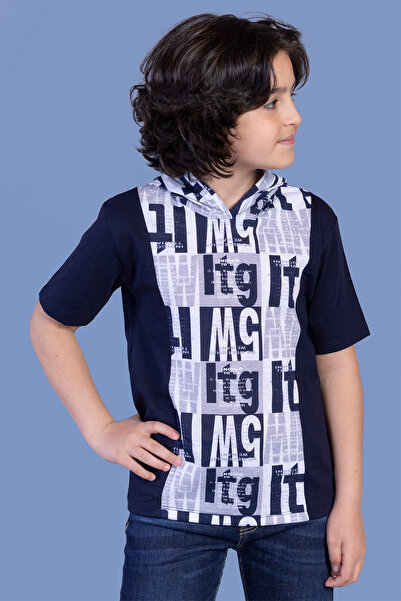 Toontoy Tricou pentru băiat cu text cu imprimeu cu glugă