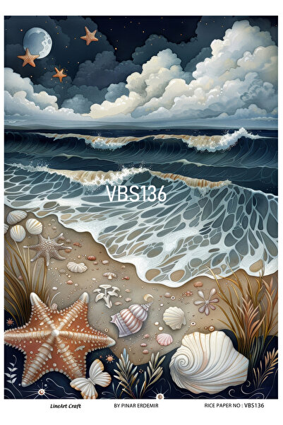LİNEART Blue Oyster Seashells Pattern Vbs Series Brass Decopage Paper 29X42Cm...