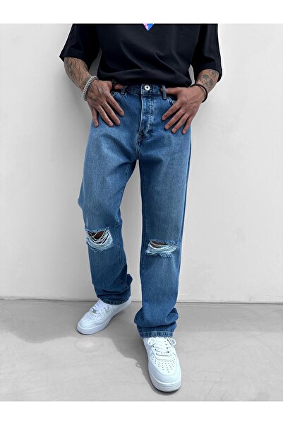 ablukaonline Boyfriend Fit Distressed Jean Dark Blue για άνδρες