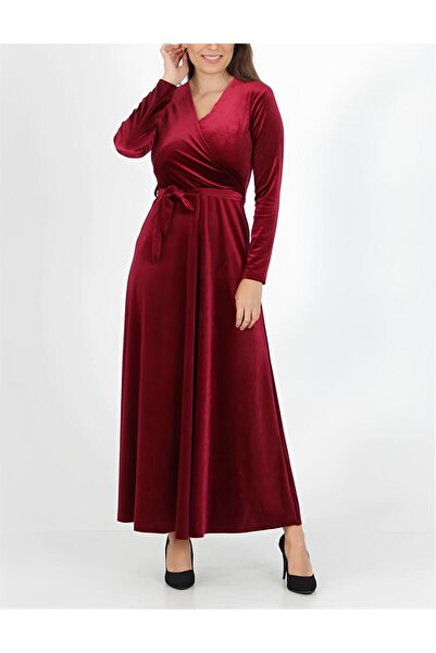 Phoenix Women Rochie de catifea cu guler dublu cu lungime maxi