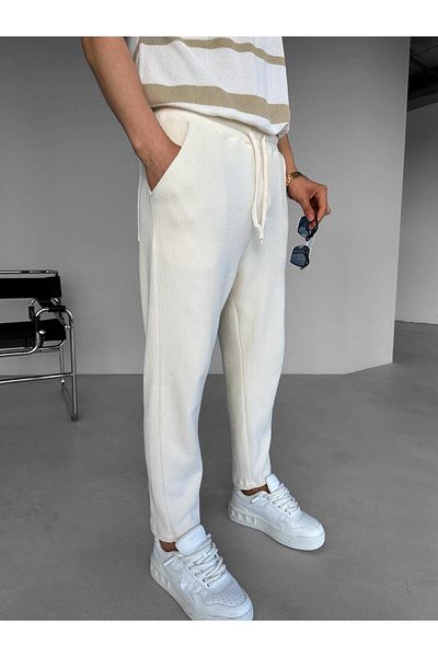ablukaonline Flexible Knitwear Comfortable Trousers - Men'S, Loose Fit, Ecru
