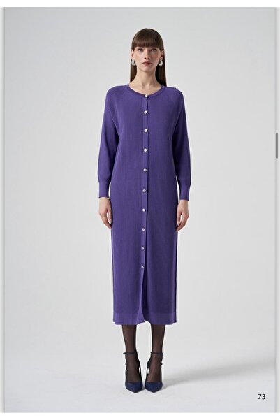 Nuss Kendinden Çizgili Uzun Hırka 1110 Lila