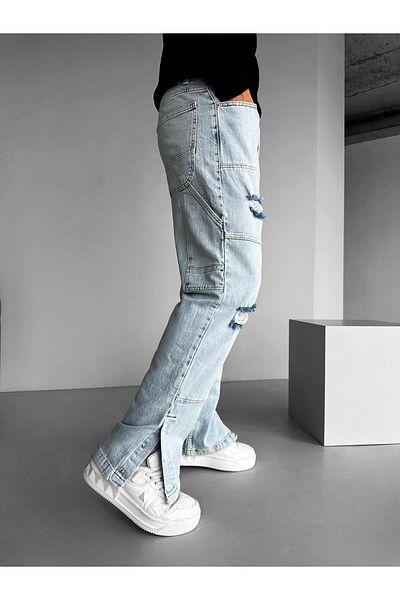 ablukaonline Ανδρικό τζιν παντελόνι Ice Blue - Φαρδύ, Patched, Distressed