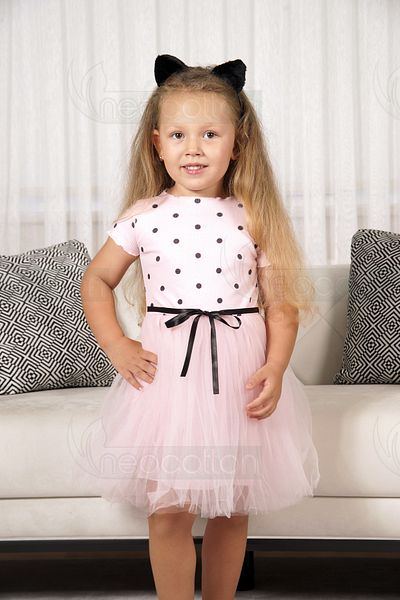 neocotton Rochie pentru fetiță cu mâneci scurte din tul cu buline pentru aniversare și ocazii speciale