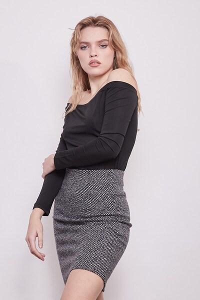 Jument Winter Woolen Cloth High Waist Over-The-Knee Pencil Skirt-Anthracite Sandblasting