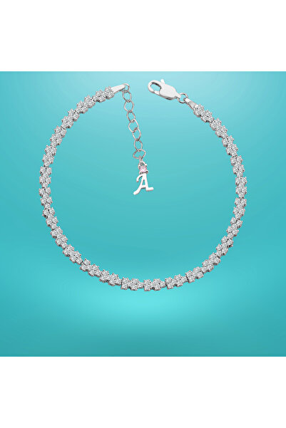 BARIŞ TAKI 925 Ayar Gümüş Pırlanta Montürlü Zincir Harfli Su Yolu Bileklik