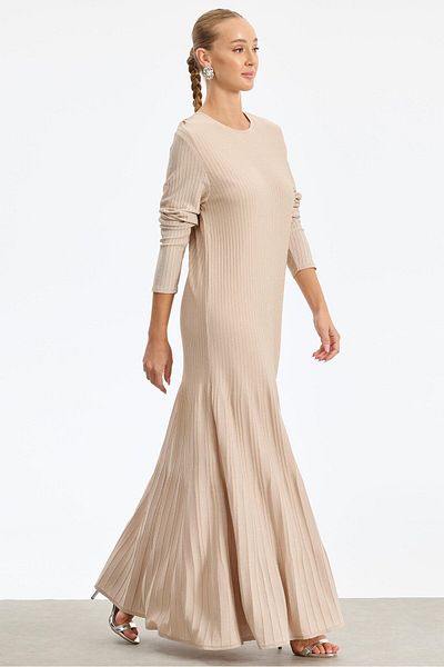 Tığ Triko Φόρεμα μπεζ χρώματος Glitter Rayon