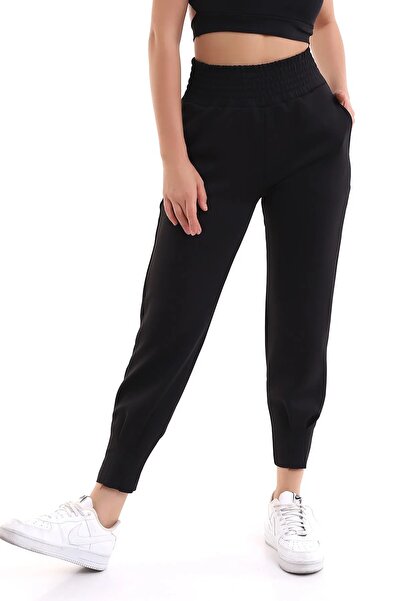 winmoda Siyah Jogger Eşofman Altı Scuba Dalgıç Yüksek Bel Likralı