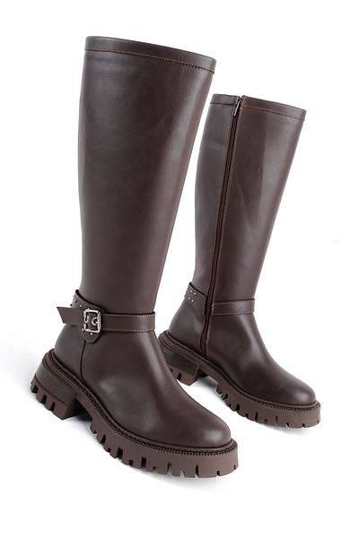 Lal Shoes & Bags July Women's Belt Detailed Boots-Brown