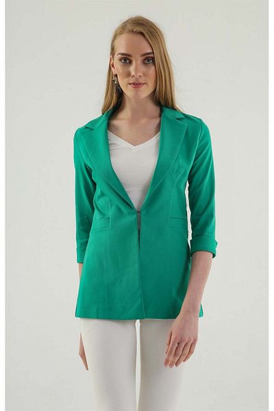 Jument Capri Manecă trei sferturi Închizătură decorativă pentru buzunar Blazer de birou Jachetă din stofă-verde