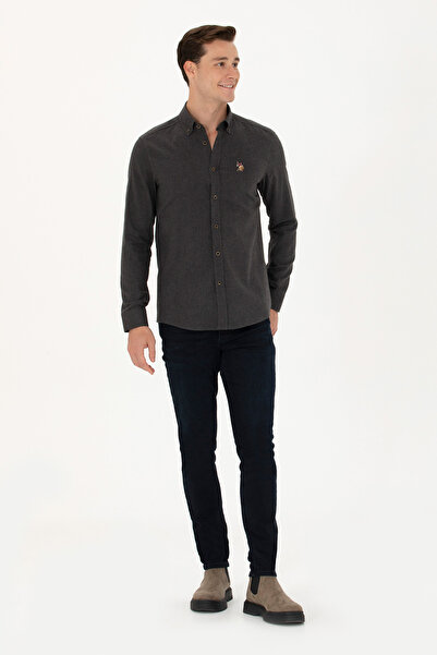 U.S. Polo Assn. Μαύρο μακρυμάνικο βασικό ανδρικό πουκάμισο - 50271275 -VR046