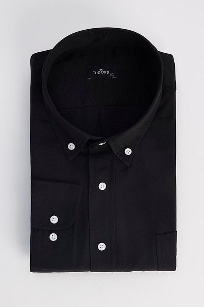 Tudors Ανδρικό πουκάμισο με κέντημα Oxford Texture Pocket με μαύρο πέτο με κουμπιά μεγάλου μεγέθους
