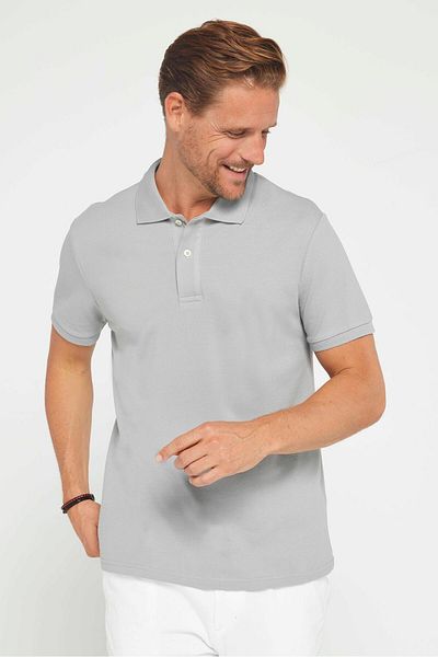 Tudors Ανδρικό T-Slim Fit Slim Fit 100% βαμβακερό απλό πικέ γκρι μπλουζάκι polo γιακά