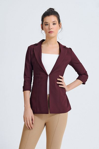 Jument Jachetă din material pentru blazer de birou, cu mânecă trei sferturi, cu închidere decorativă de buzunar