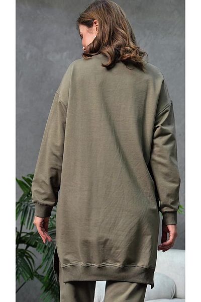MVStore Women's Stone Detail Embossed Printed Oversize Sweatshirt Bottom-Top Set
