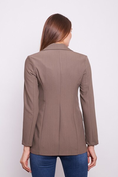 Jument Women's Button Detailed Long Sleeve Stylish Office Ornamental Pocket Flap Fabric Blazer Jacket-Mink