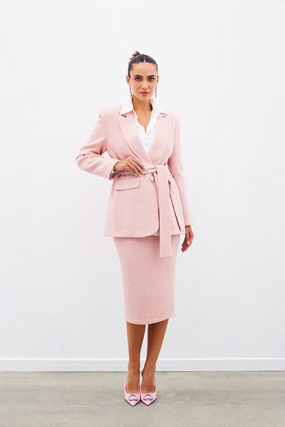 Sateen Jachetă din tweed cu curea - PUDRA