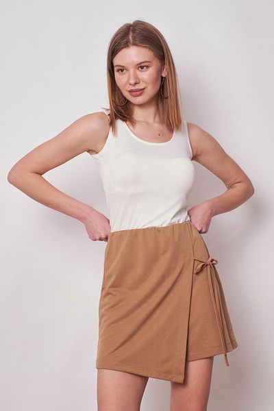 Jument Γυναικεία Flexible Modal Blended Elastic Waist Shorts Φούστα (μήκος:40cm +-2cm)-Camel