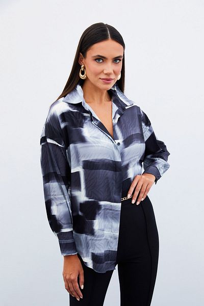 Sateen Cămașă lungă cu model - NEGRU